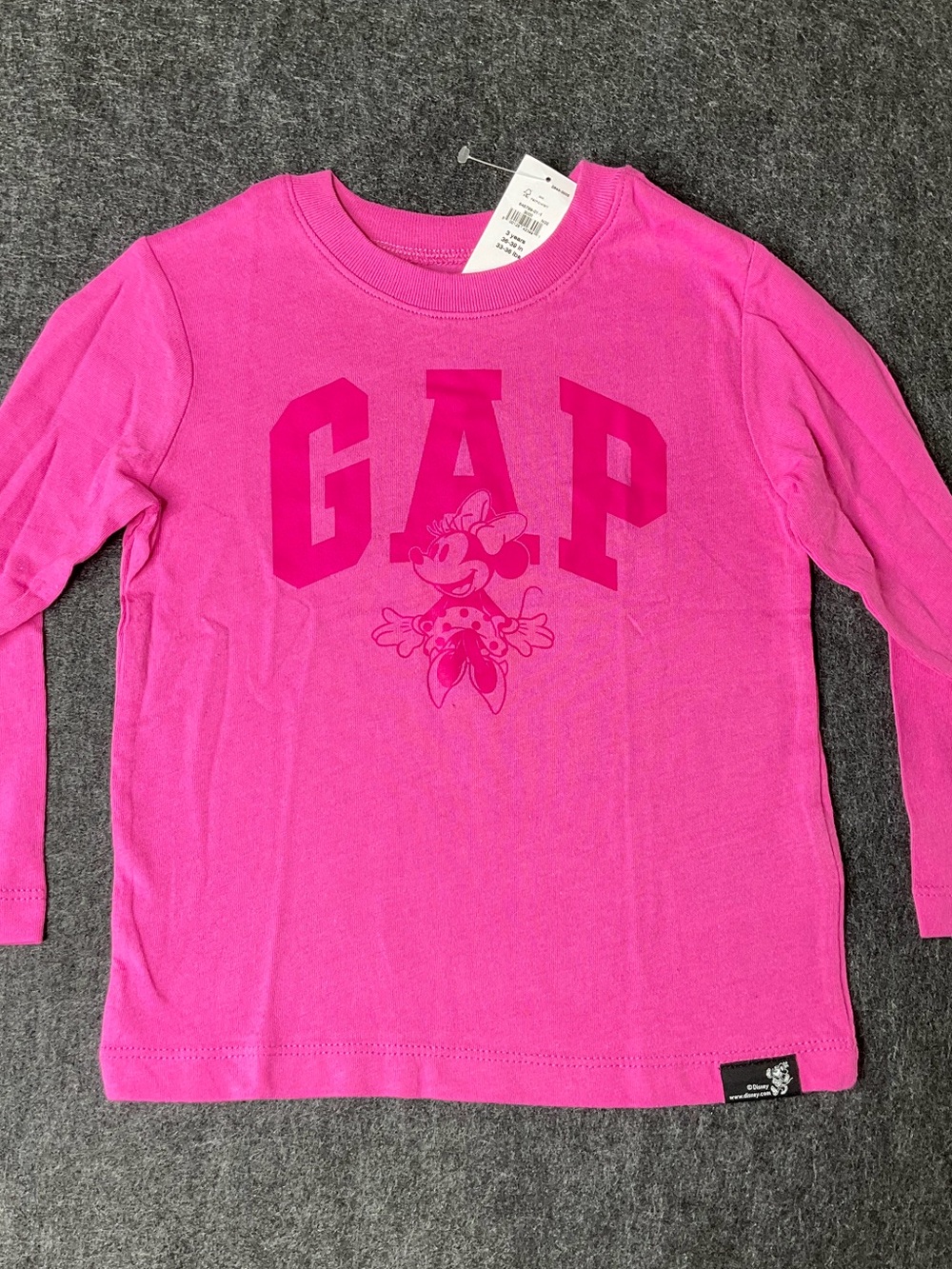 GAP x Disney Minnie Mouse Long-Sleeve Tee Bright Pink Size 2T / 2 Years